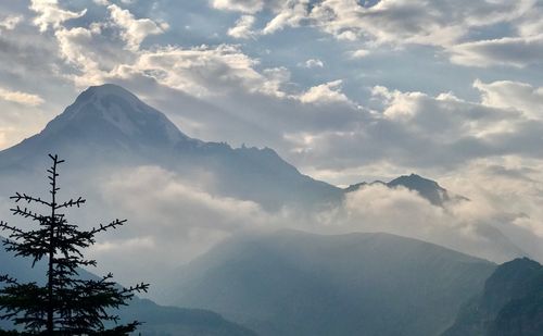 Scenic view of snowcapped mountains against sky