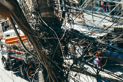 Close-up of cables against clear sky