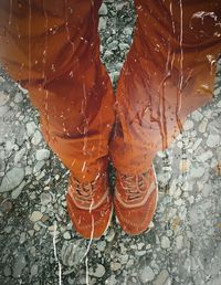 Low section of person standing on wet floor