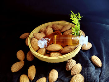 High angle view of vegetables on table against black background