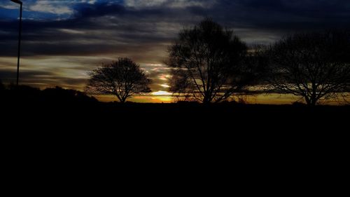 Silhouette trees against sky at sunset