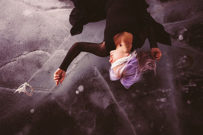 High angle view of girl in water