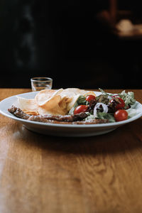 High angle view of food in plate on table