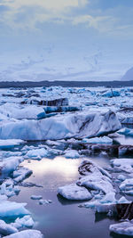 Scenic view of glacier lagoon in iceland melting from global warming