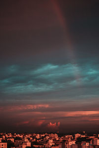 High angle view of buildings against sky at sunset