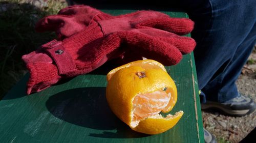 Low section of person with fruits