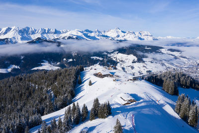 Aerial view of people at ski resort