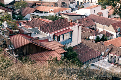 High angle view of houses in city