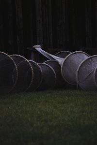 Crab pots on field