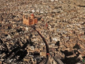 High angle view of buildings in town