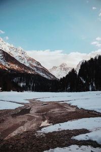 Scenic view of snowcapped mountains against sky