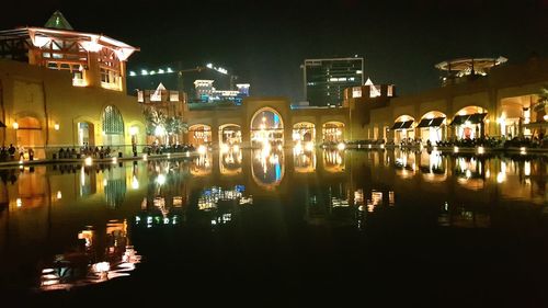 View of illuminated city at night