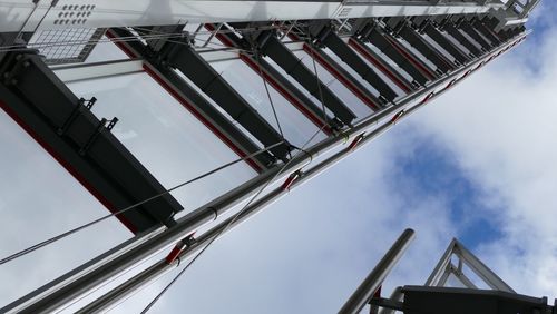 Directly below shot of ladder on shard london bridge against sky