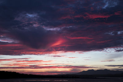 Scenic view of dramatic sky over silhouette landscape