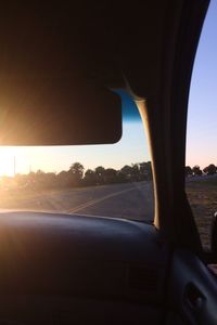 Sunset seen through train windshield