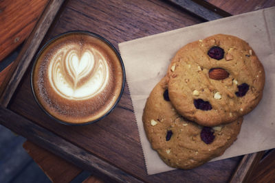 High angle view of cookies