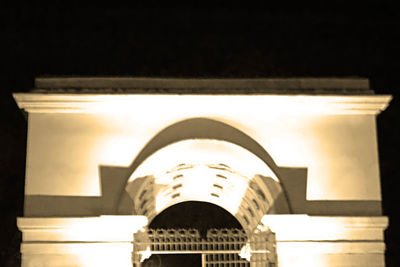 Entrance of historic building at night