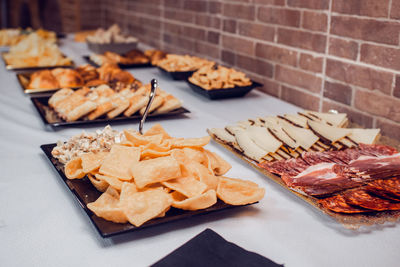 High angle view of meat in plate on table