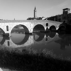 View of bridge over river in city