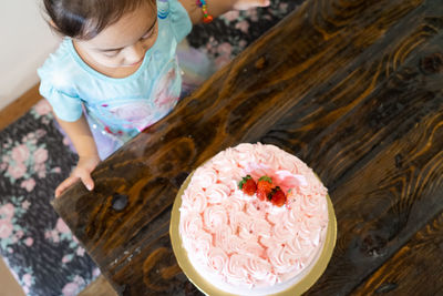 High angle view of woman preparing food