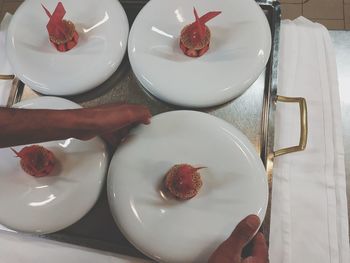 High angle view of dessert in plate on table