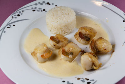 High angle view of breakfast served in plate