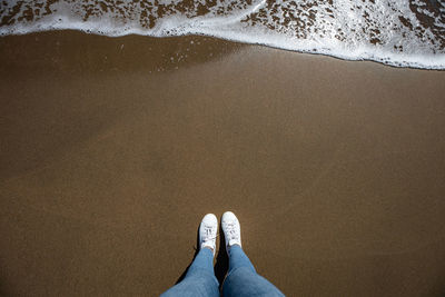 Low section of person standing on beach