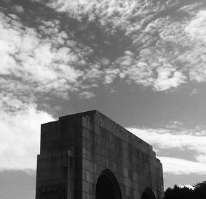 Low angle view of building against cloudy sky