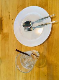 High angle view of tea cup on table