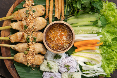 High angle view of food in plate