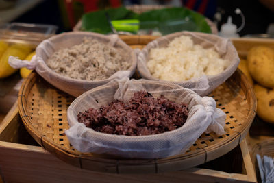 Close-up of food in container on table