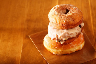 Close-up of burger on table