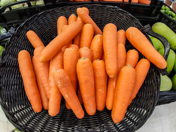 High angle view of orange in basket