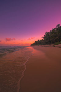 Scenic view of beach against sky during sunset