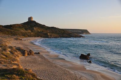 Scenic view of sea against sky during sunset