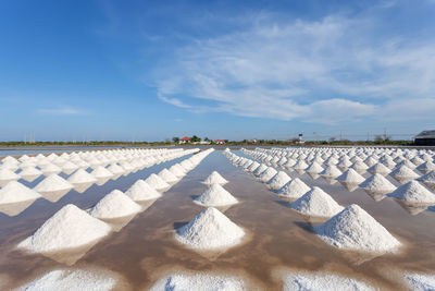 Scenic view of beach against blue sky