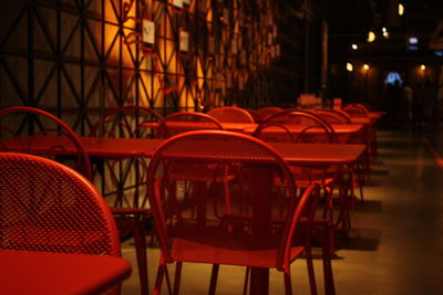 Empty chairs and tables at restaurant