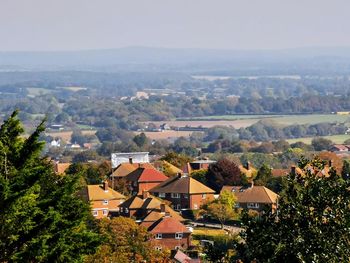 High angle view of townscape against sky