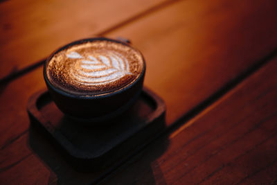 High angle view of coffee on table