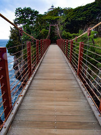 Footbridge amidst plants against sky