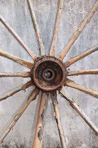 Close-up of wheel against wall
