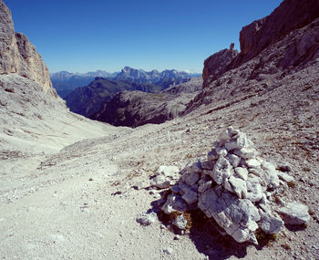 Rocks on mountain against clear sky