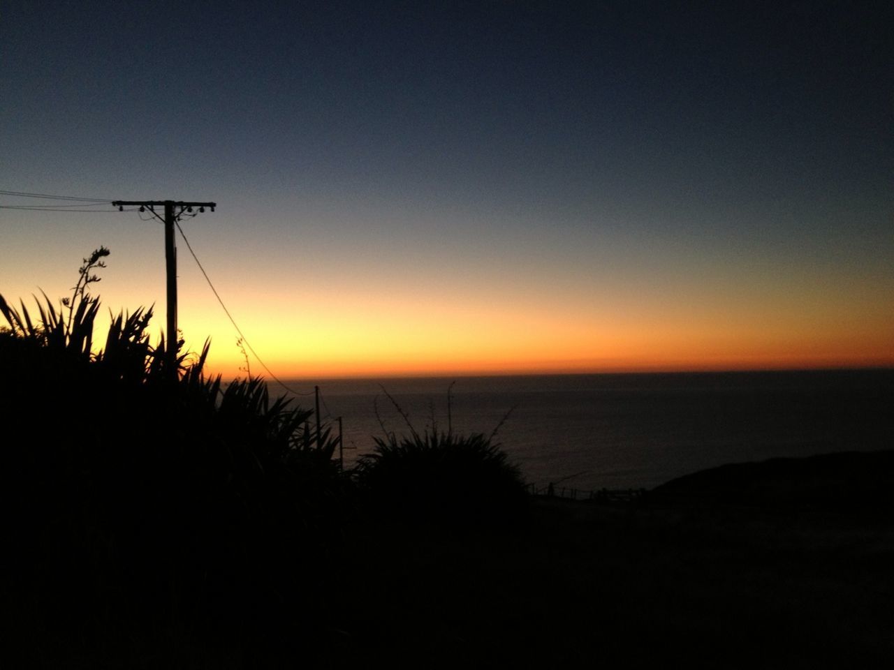 sunset, horizon over water, sea, tranquil scene, water, tranquility, scenics, beauty in nature, silhouette, beach, nature, idyllic, orange color, copy space, sky, sun, clear sky, shore, plant, calm