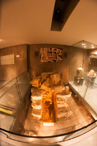 High angle view of illuminated food in store