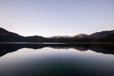 Reflection of trees in calm lake