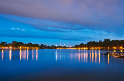 Scenic view of lake against sky at dusk