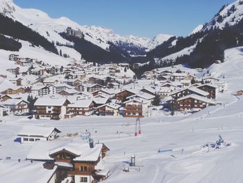 Scenic view of snow covered mountains