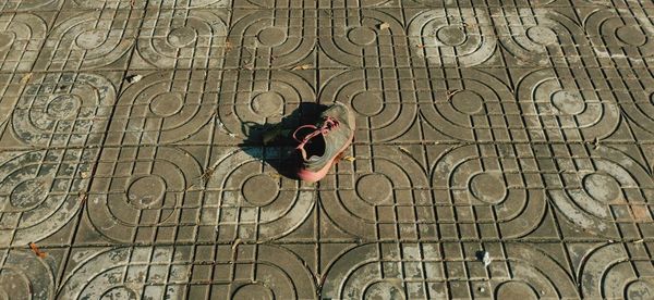 High angle view of woman walking on floor