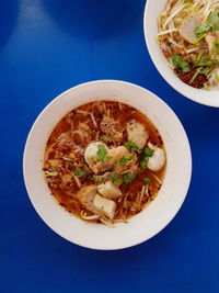 High angle view of noodle on table