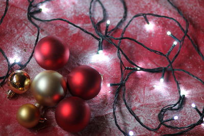 Close-up of christmas decorations on table